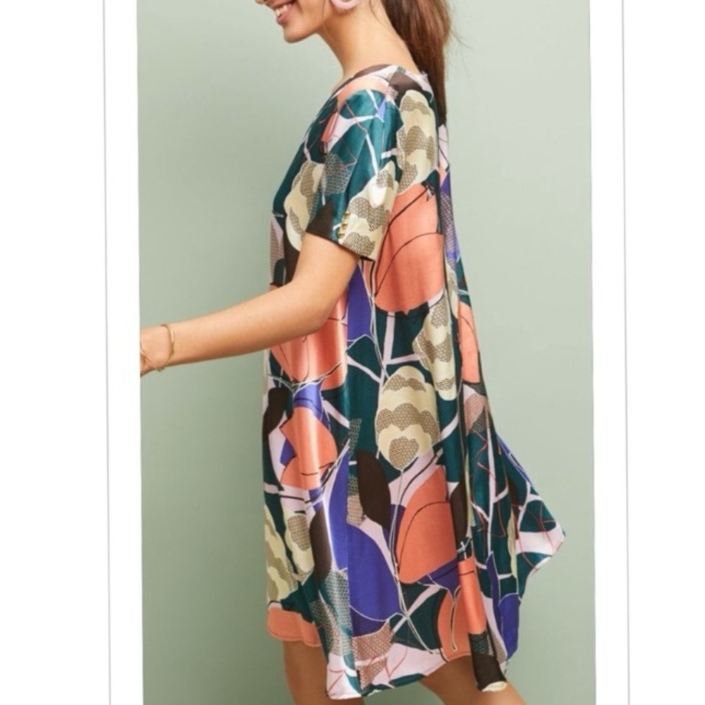 Anthropologie Corey Lynn Calter Abstract Floral Botanical Silky Dress Size XL
